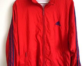 Vintage Adidas Windbreaker Jacket: Red Parachute Track Top (L)