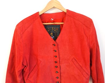 Vintage Wildleder Lederjacke / Bomberjacke / Damen / Medium / Rot / Oversize / Oversized / Crop