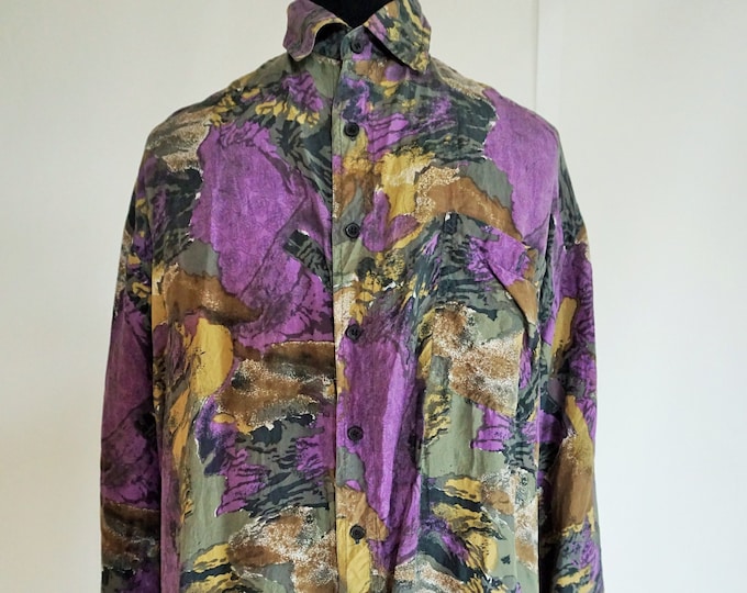 Vintage Mens Silk Shirt / Pure Silk Buttons Down / Medium / M - Etsy