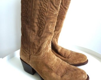 Stivali da cowboy vintage in camoscio marrone: abbigliamento western da donna (taglia US 5 1/2)