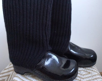 Black Shiny Wellington boots / Rain / Rainy / Warm / Warmers / Knitted / Glossy / EUR 40 / Womens 9 US / 7 UK
