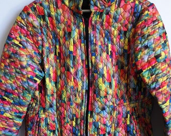 Vintage 90er Jahre: Bunt gemusterte Herbstjacke (M)