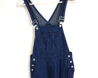 Vintage Dark Denim Overalls: Front Pocket One-Piece Jumpsuit