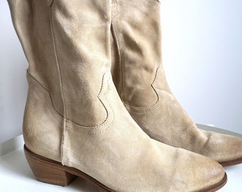 Vintage Beige Wildleder Western Cowboy Boots / EUR 39 / US 8.5 / UK 6.5 / Schuhe / Schuh / Cowgirl / Womens Country / Kentucky Booties