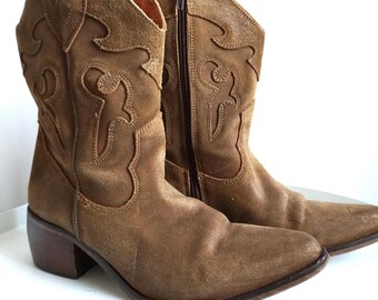 Vintage bruin suède westerse cowboylaarzen / EUR 38 / US 7 / UK 5 / schoenen / schoen / Country Womens / Cowgirl laarsjes / Kentucky