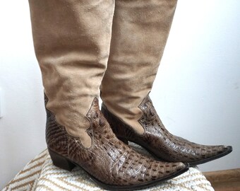 Vintage Brown Genuine Leather Western Cowboy Boots / EUR 40 / US 9 / UK 7 / Shoes / Shoe / Cowgirl / Womens Country / Kentucky Booties