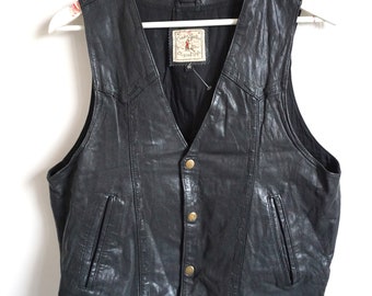 Vintage Genuine Leather Vest / Black / Soft Leather / Biker / Rocker / Medium / M / Leather / Top / Bikes / Bike / Buttons down / Classy