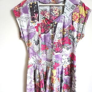 Vestido vintage de verão dos anos 90 / Rosa claro / Letras florais / Flores / Vestidos / L / Grande / Verão / Midi / Romântico