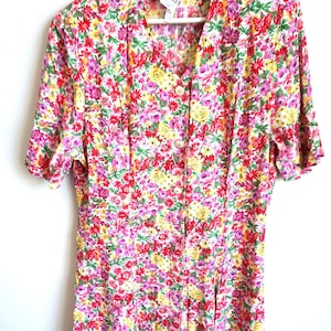 Vintage 90s Summer Dress / Small flowers / Buttons down / Floral / Dresses / M / Medium / Summer / Midi / Pink