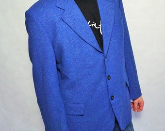 Vintage Mens Jacket Wool Smoking jacket Blazer Woolen Coat Suit Large L Evening WInter Outwear Blue