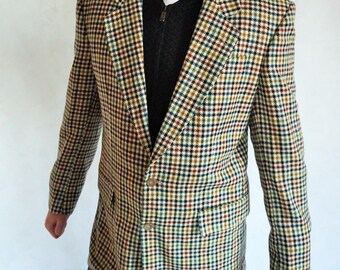 Vintage Mens Jacket Wool Smoking jacket Blazer Woolen Coat Suit Large L Evening WInter Outwear Blue