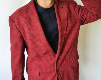 Vintage Mens Jacket Wool Smoking jacket Blazer Woolen Coat Suit Large L Evening WInter Outwear Blue