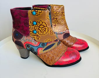 Vintage Western Cowboy Boots / EUR 37 / US 7 / UK 5 / Shoes / Shoe / Cowgirl Womens Country / Kentucky Ankle Booties / Hipster / Hippie Boho