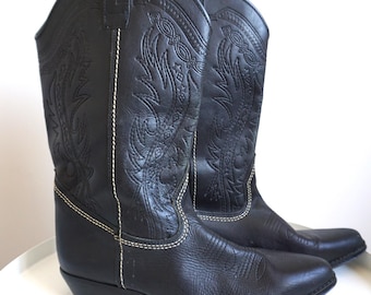 Stivali da cowboy vintage in pelle nera - Taglia uomo US 10 / EUR 44