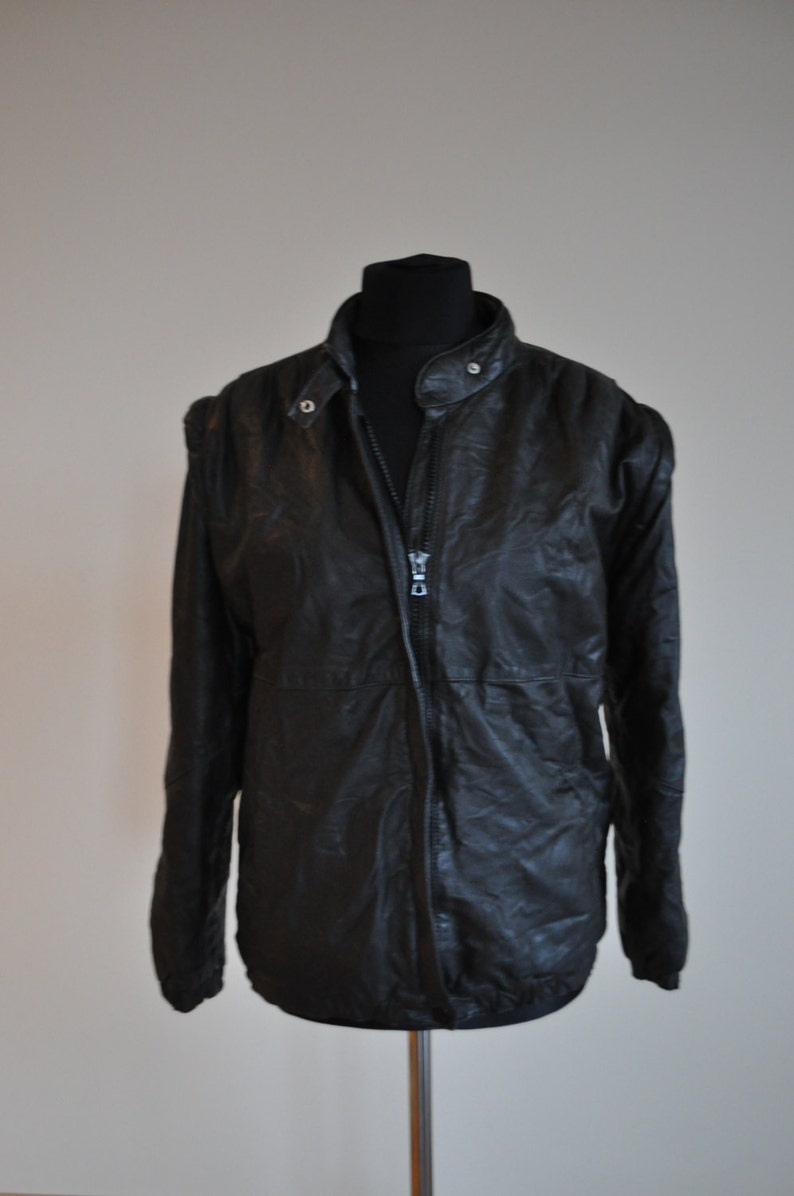 Vintage Leather Jacket / Black / 80's / Bomber Jacket / - Etsy