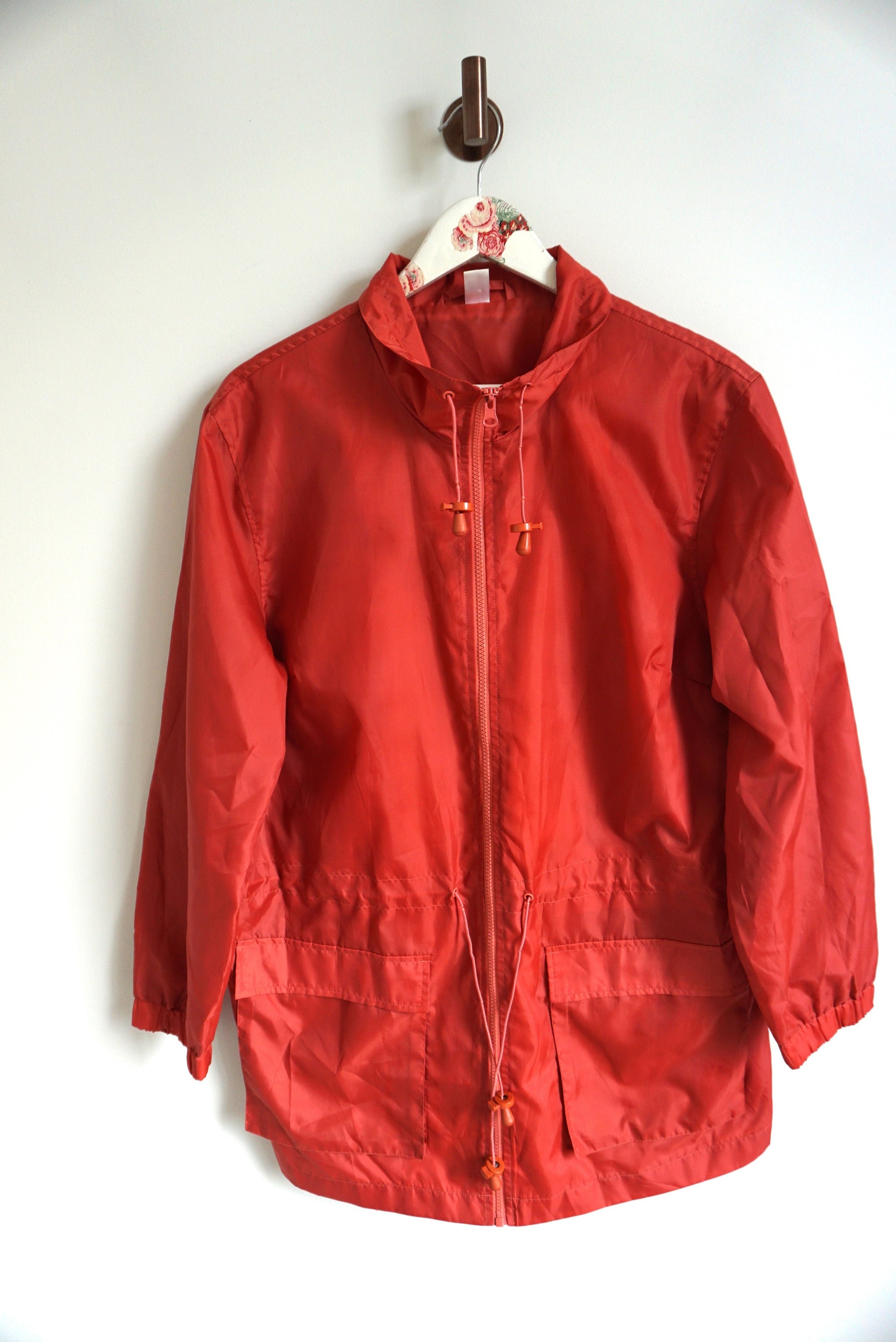 Vintage Raincoat / Rain coat / Windbreaker Outwear / Activewear / Jacket / Tracksuit / Track Top / Shell Hood / M / L / Large Parka Orange