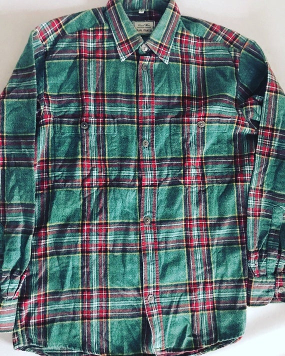 Vintage Mens Flannel Shirt / Green 