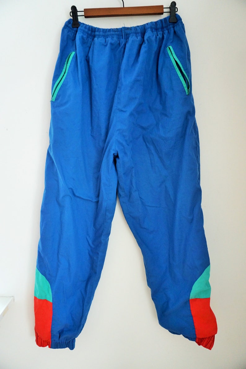 Vintage Trainers Sweatpants Pants Large L XL Tracksuit Track Trousers Sportswear Blue Joggers Running Gear Parachute