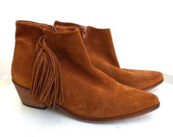 Vintage Brown Suede Fringe Cowboy Boots: Women's US 9 / EUR 40