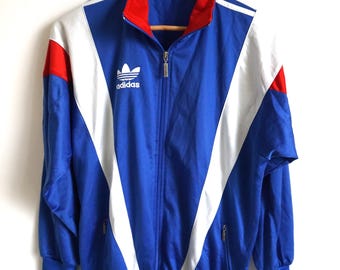 Kurtka sportowa Adidas Vintage: niebiesko-biała, unisex, rozmiar S/M