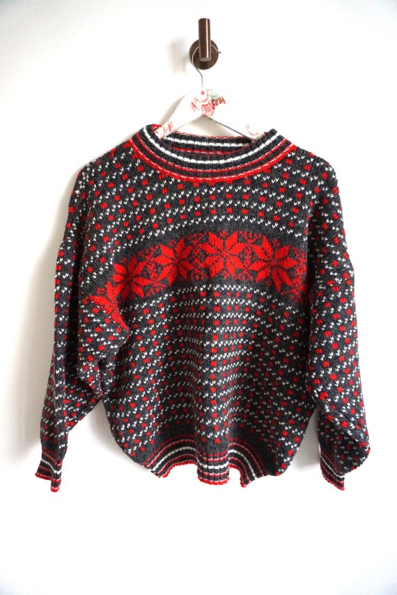 ヴィンテージノルウェーウールカーディガン：グレー＆レッドの