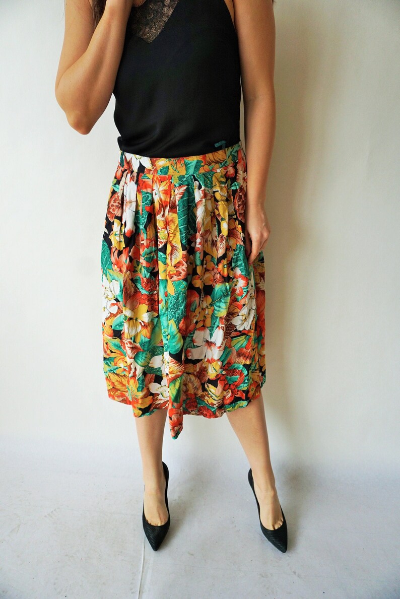 Vintage Summer Skirt Skirts High Waist High Waisted Flowers Floral Midi 90s 80s large l 44 Party Sun Romantic