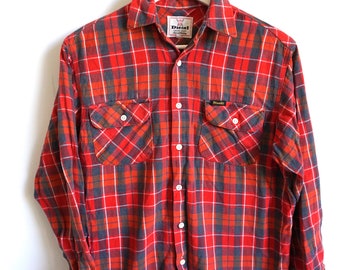 Vintage Diesel Shacket shirt / Check / Red / Medium / M / blouse / Country / Shirts / Top / Oxford / Plaid Jacket