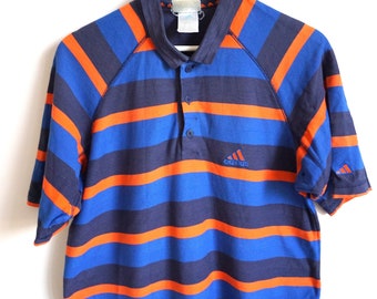 polo Adidas vintage/T-shirt/Bleu/Vêtements de sport/Vêtements de sport/Golf/Tennis/sport/moyen/m/Décontracté/rayé