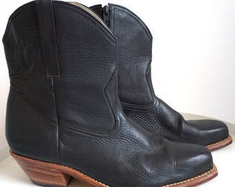 Vintage Black Soft Leather Western Cowboy Boots / EUR 43 / US 10 / UK 9 / Shoes / Shoe / Country / Mens / Genuine Leather / Kentucky