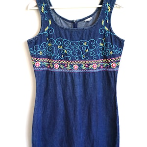 Vintage Denim Dress / Sleeveless / Buttons down / Medium M / Dark Blue / Jean Dress / Dresses / Mini