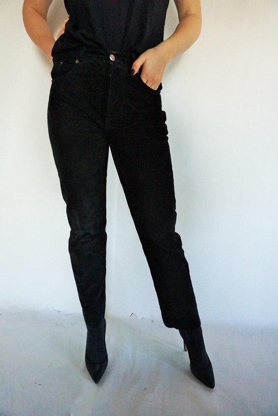 Vintage Womens Leather Pants High waist Brown Beige Trousers Boho Large L 40 Suede Rocker High Waisted