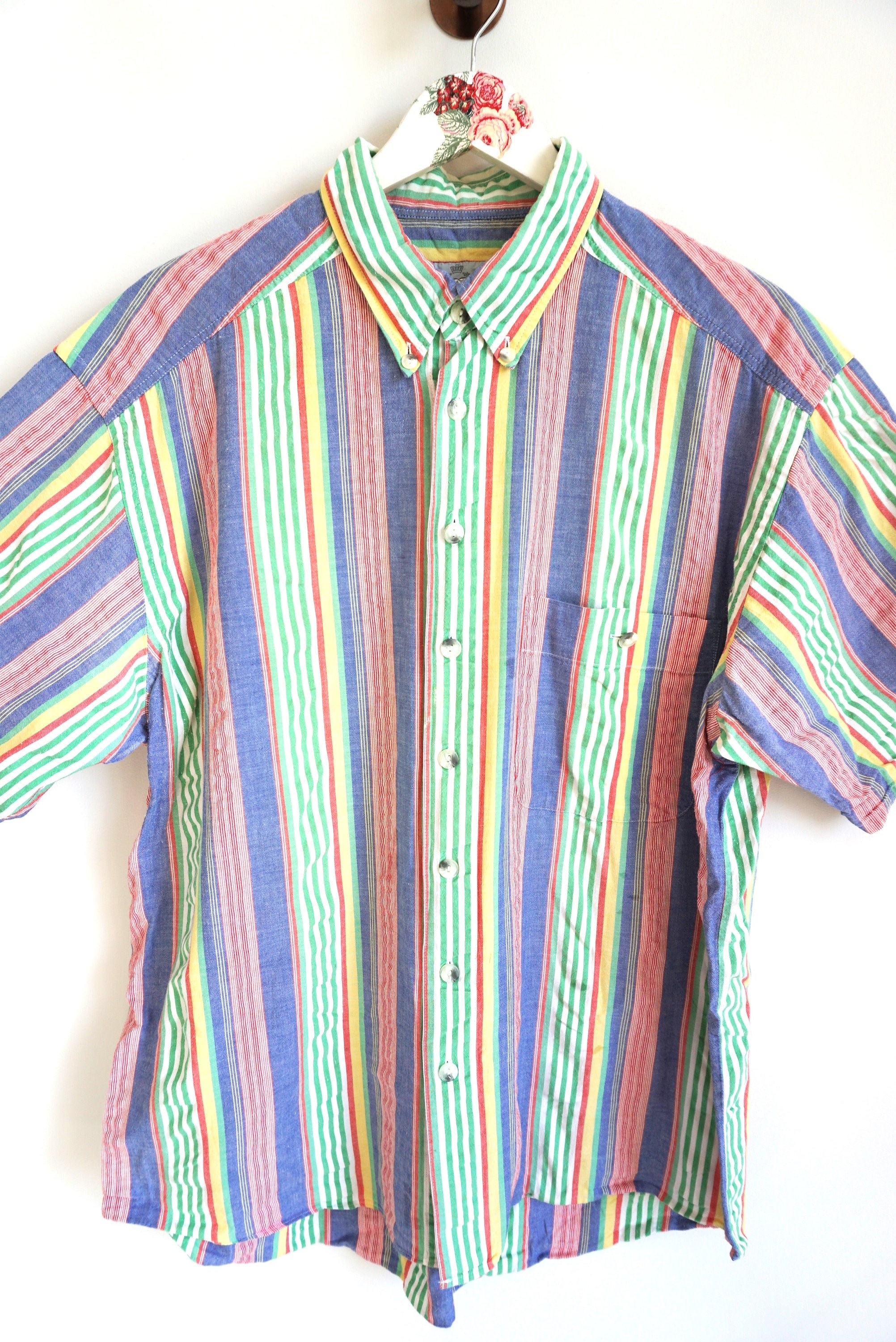 Chemise Hawaïenne Vintage Manches Courtes Années 80 - Marque Pepe, Taille M/L, Bleu Clair, Occasion TBE