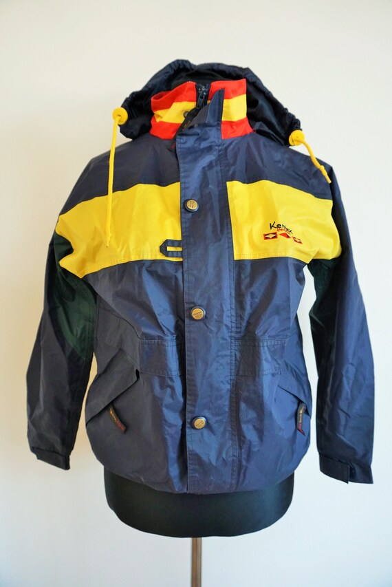 Track Vintage Regen Active Windbreaker Top Outwear Jacke Regenmantel Medim M Blau Trainingsanzug Gelb Kapuze Mantel 53AjRL4