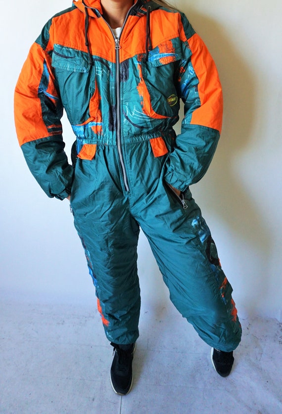 Vintage One Piece Skiing Suit / Ski Wear / Green /