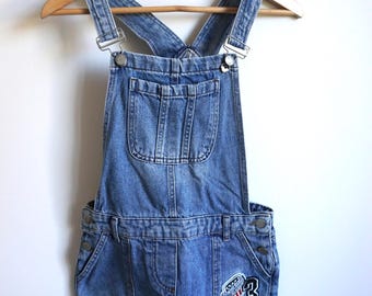 Vintage Denim Short Overalls: 90s Blue Romper, Size S/M