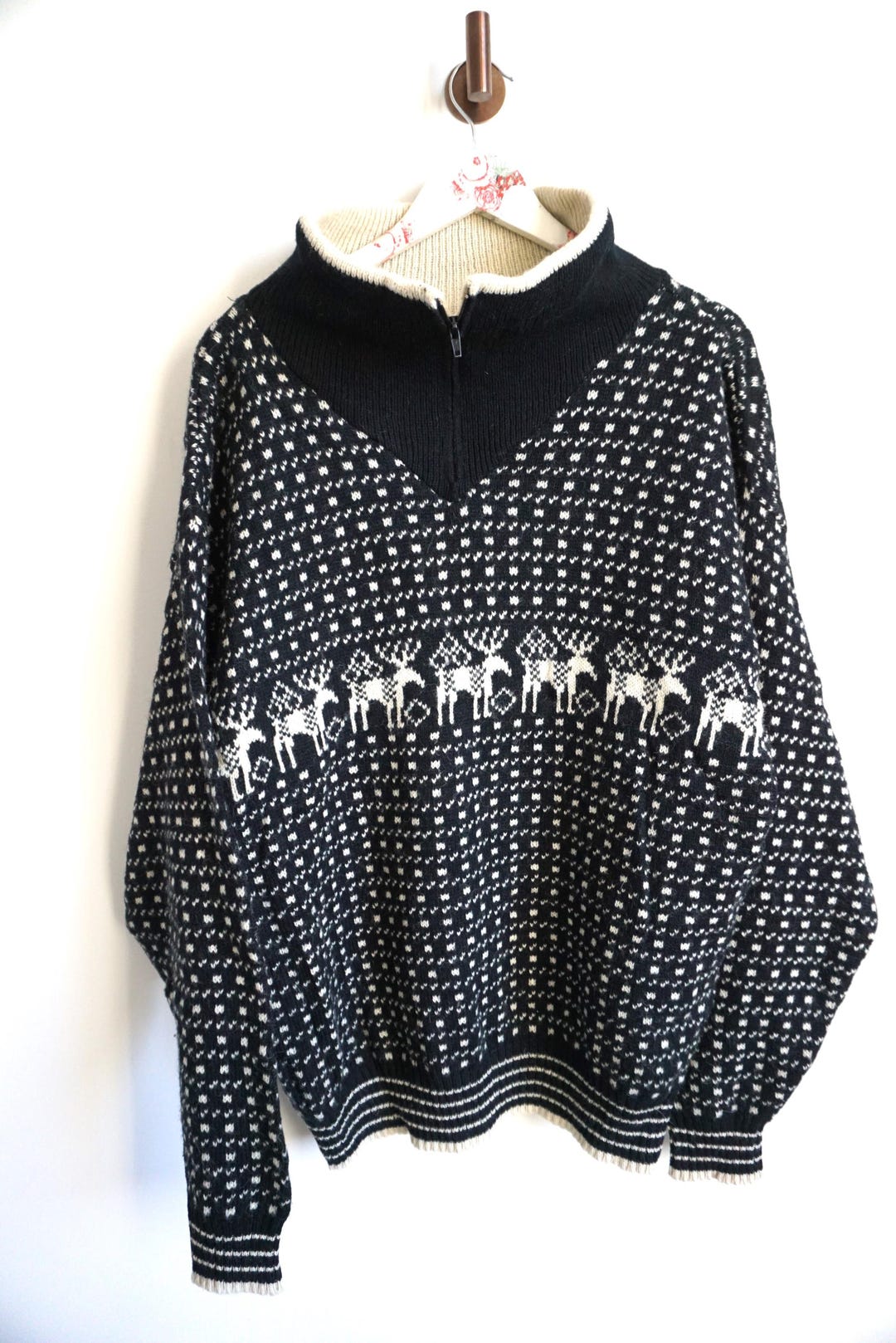 Vintage Nordic Style Colorblock Long Sleeve Boat Neck Pullover Sweater