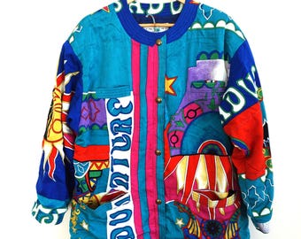 Vintage 90er Jahre Jacke, Oversize-Mantel: Bunt