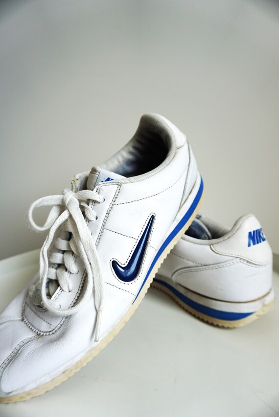 Zapatillas de cuero Nike para hombre vintage Blanco Alto Botas Zapatos Zapato Reino Unido 7.5 Eur 42 EE.UU. 10 Tie Basketball Entrenadores Azul Etsy Espana