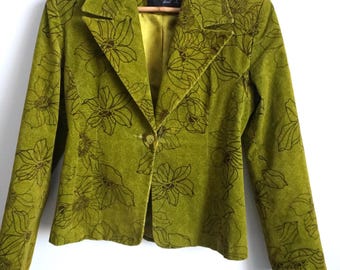 Vintage Velvet Blazer: 90s Green Green Jacket Suit Size S