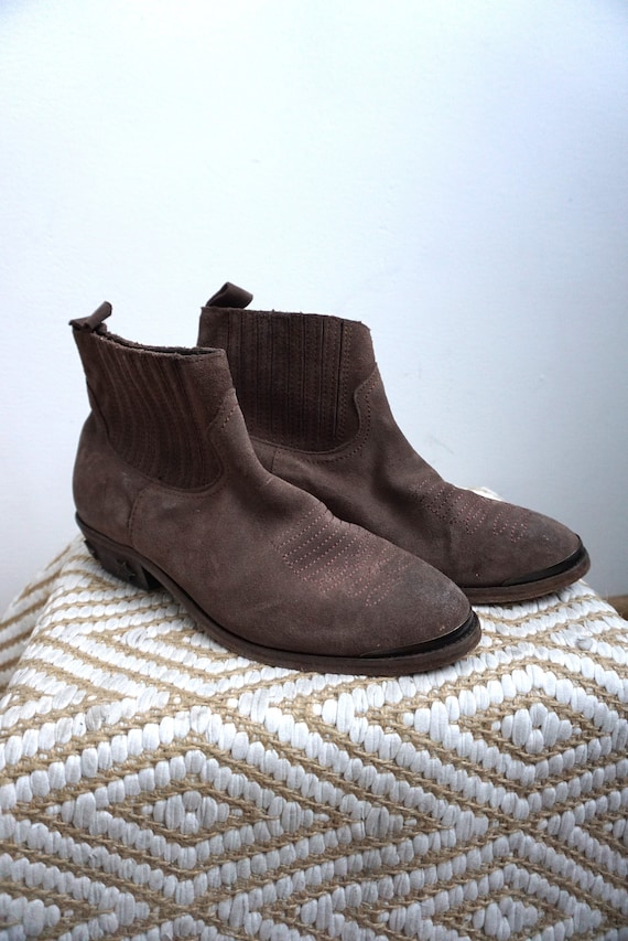 Vintage Suede Leather Cowboy Boots: Women's Western Biker Booties, US 8