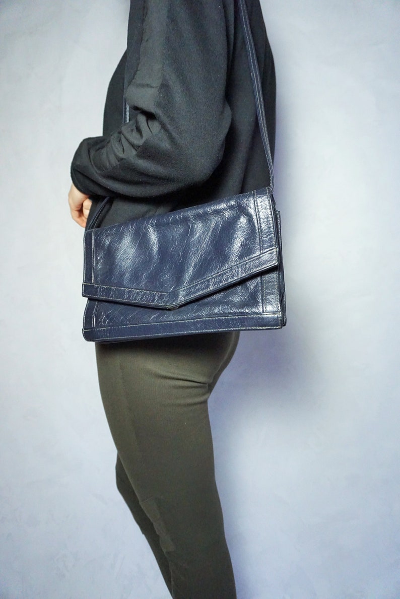 Vintage mini genuine leather Handbag Shoulder bag Black Small Hand bag Purse long bag Tote