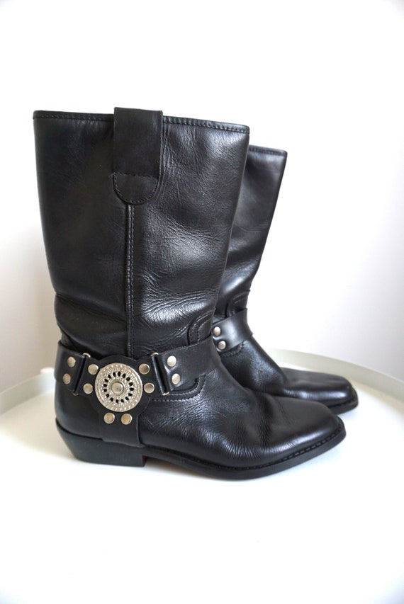 Vintage Black Genuine Leather Western Cowboy Boots EUR 37 US 6.5 UK 4.5 Shoes Shoe Cowgirl Womens Country Kentucky Booties Etsy UK