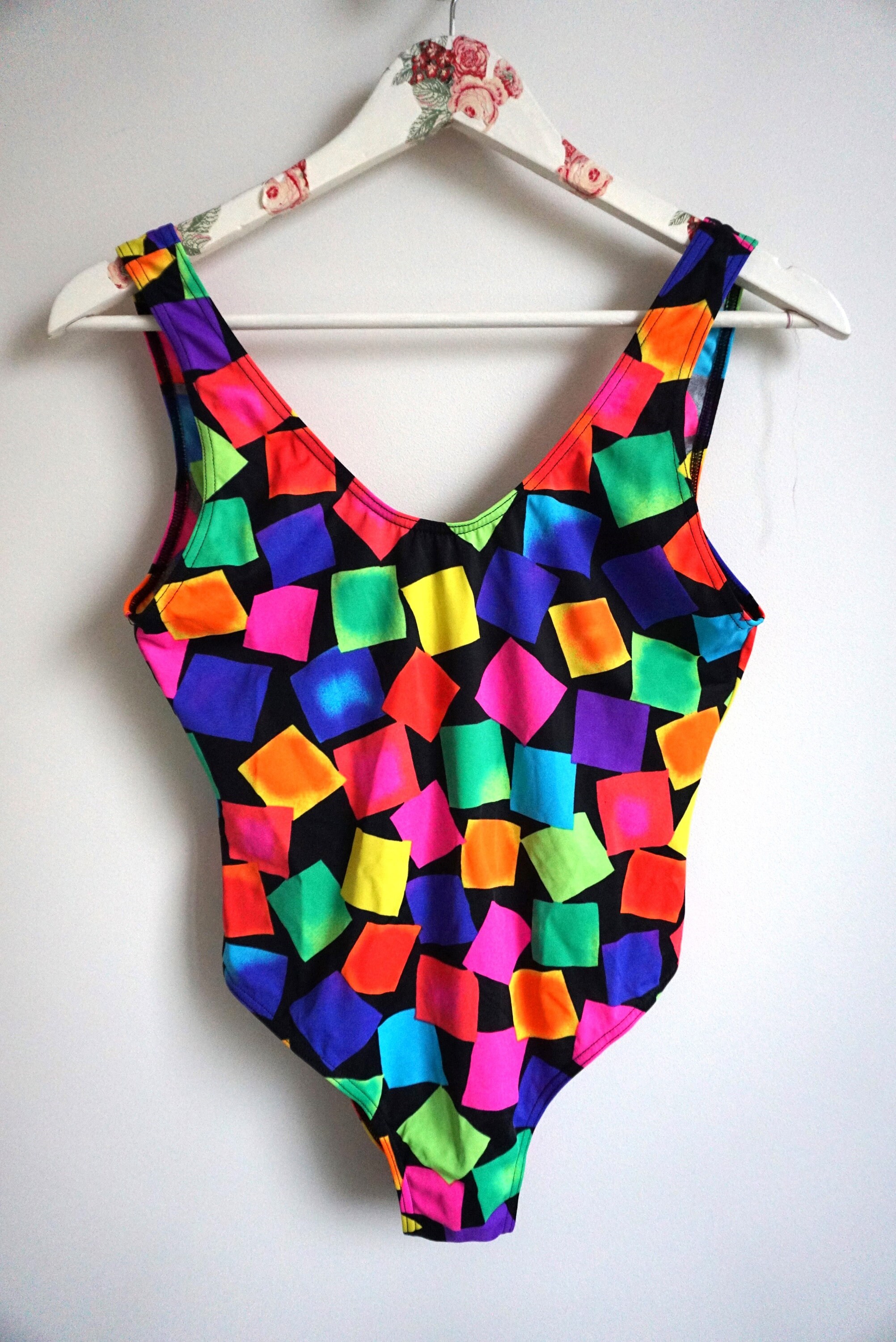 Vintage 90s One Piece Swimsuit: Neon Geometric Print, Medium - Etsy
