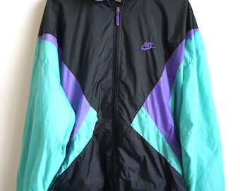 Vintage Nike Parachute Windbreaker, 90s Running Jacket, Blue & Black, Size L
