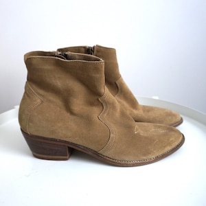Vintage Brown Suede Leather Western Cowboy Boots / EUR 37 / US 6.5 / UK 4.5 / Shoes / Shoe / Cowgirl Womens Country / Kentucky Booties