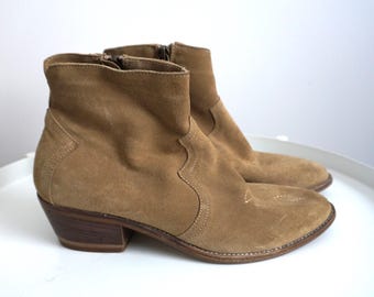 Stivali da cowboy vintage in camoscio marrone, stivaletti da cowgirl western (taglia US 6.5 / EUR 37)