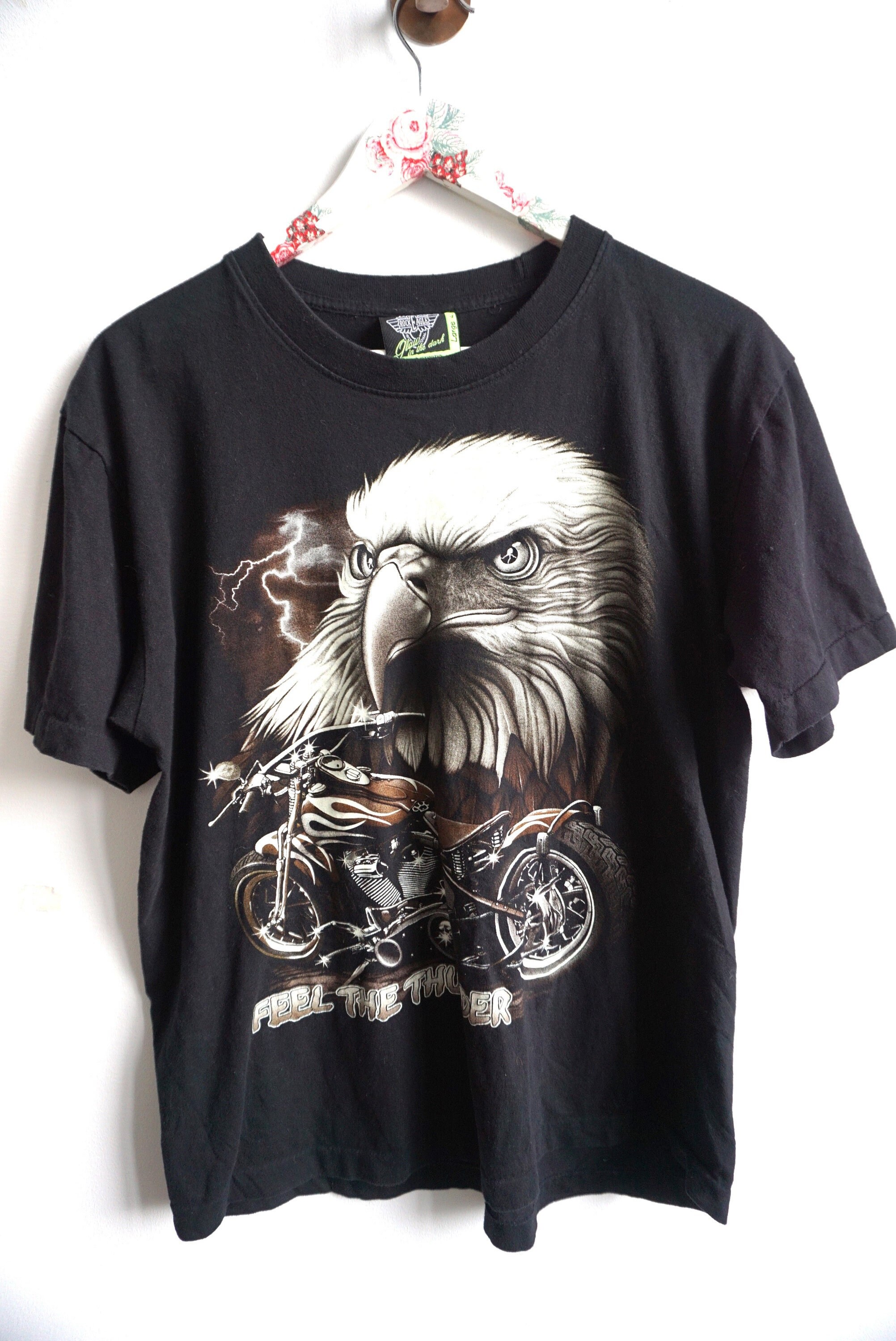 Vintage T-shirt / Oversize Shirt / Oversized Black / Tshirt / Graphic Tees Band T-shirts / Retro L Cotton /  Moto / Motocycle / Eagle / USA