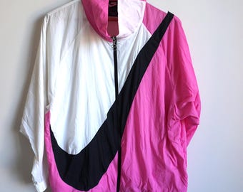 Vintage Nike Shell Windbreaker, 90s Running Jacket, Pink & Black, Size S / M