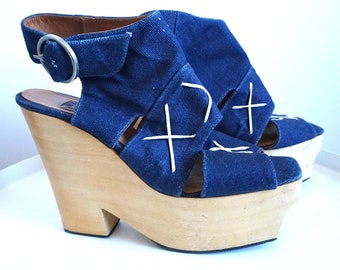 Vintage Platform Sandals / Boho / Shoes / Clogs / EU 39 / US 8 / UK 6 / Sneakers / Clogs / Slippers / Flip Flops High Heels / Mules Leather