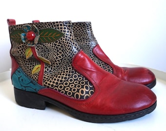 Vintage Red Genuine Leather Western Cowboy Boots / EUR 38 / US 7 / UK 5 / Shoes / Shoe / Country Womens / Cowgirl Booties / Hippie Hipster
